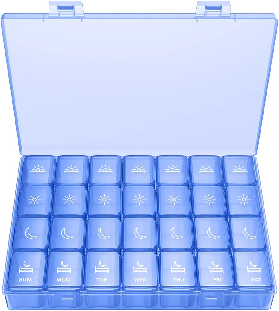 XL Pill Organizer 4 gånger om dagen, BUG HULL Extra Large Weekly Pill Box Case, 7 Day Vitamin Container Daily Pill Holder för Cod-Liver Oil, Vitaminer, Supplements (Royal Blue)