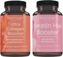 Ultra Collagen Booster & Keratin Hair Booster - Funktioner Dermaval, Biotin & Resveratrol - Support Hair & Skin - 90 Ultra Collagen Capsules, 60 Keratin Capsules