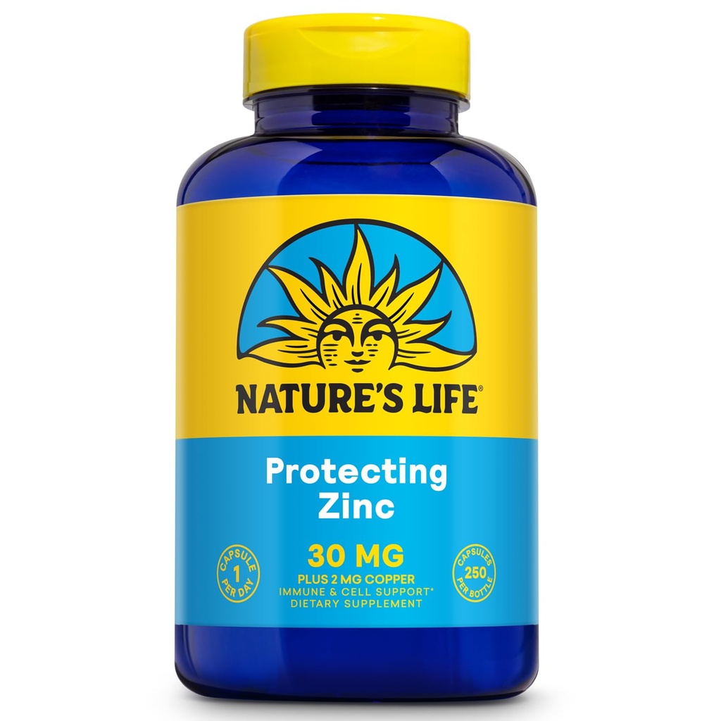 Naturens Life Zinc Picolinate 30mg Plus 2mg Copper - Chelated Zink Supplement för immun, kardiovaskulär, hud, cellulär funktion och muskelstöd - 60-dagars garanti - 250 portioner, 250 kapslar