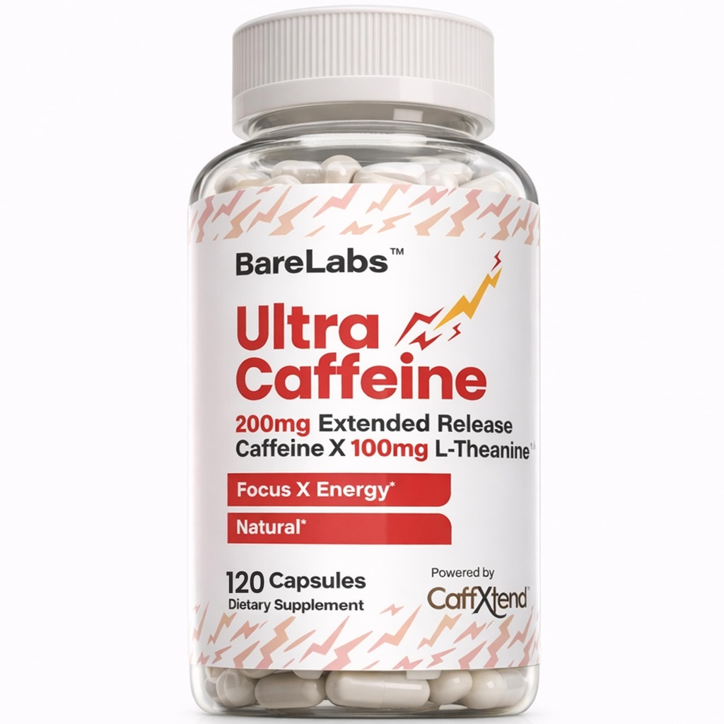 Extended Release koffeinpiller + koffein L-Theanine + Focus & Energy Supplement + No Jitters, No Crash + Natural - 120 kapslar