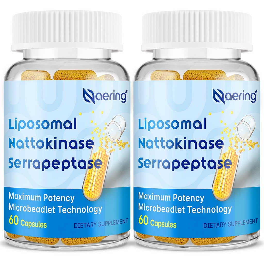 Liposomal Nattokinase 12.000 FU Serrapeptase 360.000 SPU Enzyme Supplement - Berikad med Synergistic Enzymes och Nutrient Blend & Inulin för Circulatory, Gut, Digestion 60 Capsules (2 flaska)