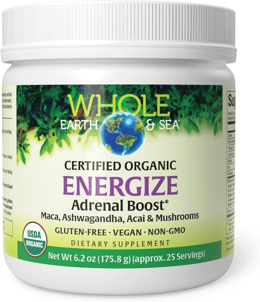Hela jorden och havet från naturliga faktorer, Energize Adrenal Boost med Maca Root, Ashwagandha & More 6.2 oz Powder