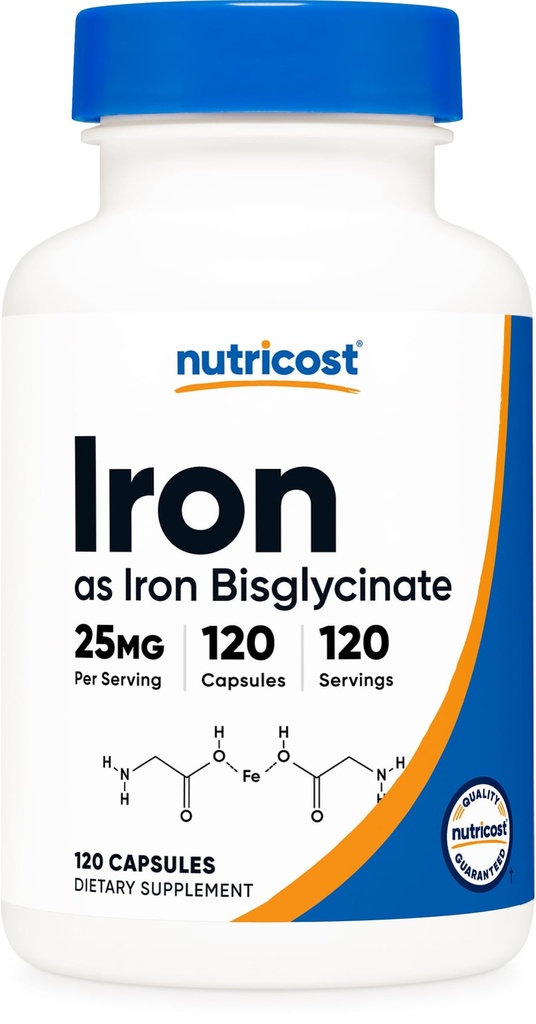 Nutricost Iron Bisglycinate Supplement (25 mg) 120 kapslar - från Ferrous Bisglycinate Chelate - Non-GMO & Gluten-Free