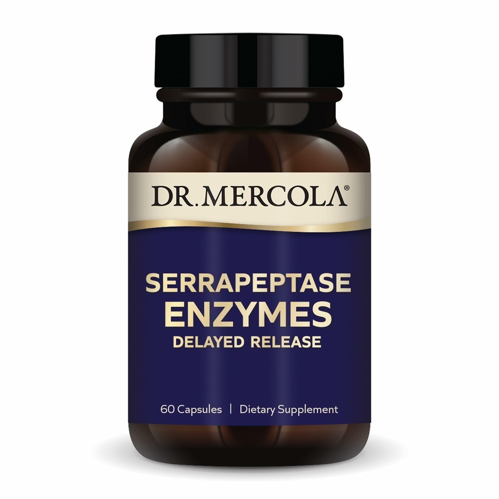 Dr Mercola Serrapeptase Enzymes - stöder hälsosam cellulär funktion - fördröjd frisättning - Icke-GMO, glutenfri och sojafri - 60 kapslar