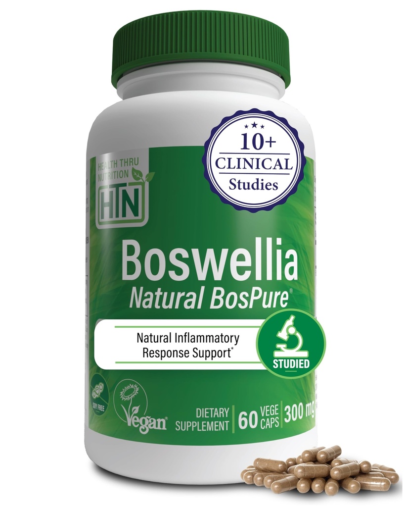 Health Thru Nutrition Boswellia 300mg 60 kapslar som Bospure AKBAMAX | Hög Potens 75% Boswellic Acids 10% AKBA | Hälsosam Mobilitet Support | Vegan Certified | Non-GMO, Gluten Free, Soy Free