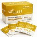 Ageless UltraMAX Gold - HGH Anti-Aging Supplement för kvinnor och män - Föryngrar hud, återställer ungdomlig utseende, ökar energi och sömn, Effervescent Powder - Valencia Orange smak - 22 Packets