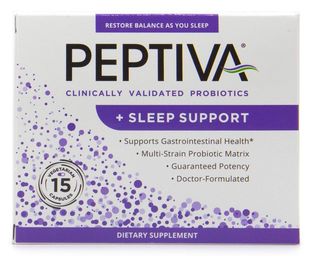 Peptiva 26 miljarder CFU Probiotic and Sleep Support - Clinically Validated Multi-Strain Probiotic - Lactobacillus och Bifidobacterium, Melatonin - 15 Count