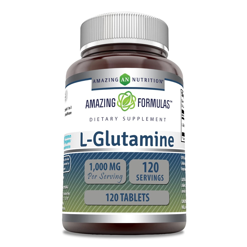 Fantastiska formler L Glutamin 1000 Mg tabletter | Aminosyra tillskott för män och kvinnor | Icke-GMO | Glutenfri | Tillverkad i USA | (1 Pack, 120 greve)