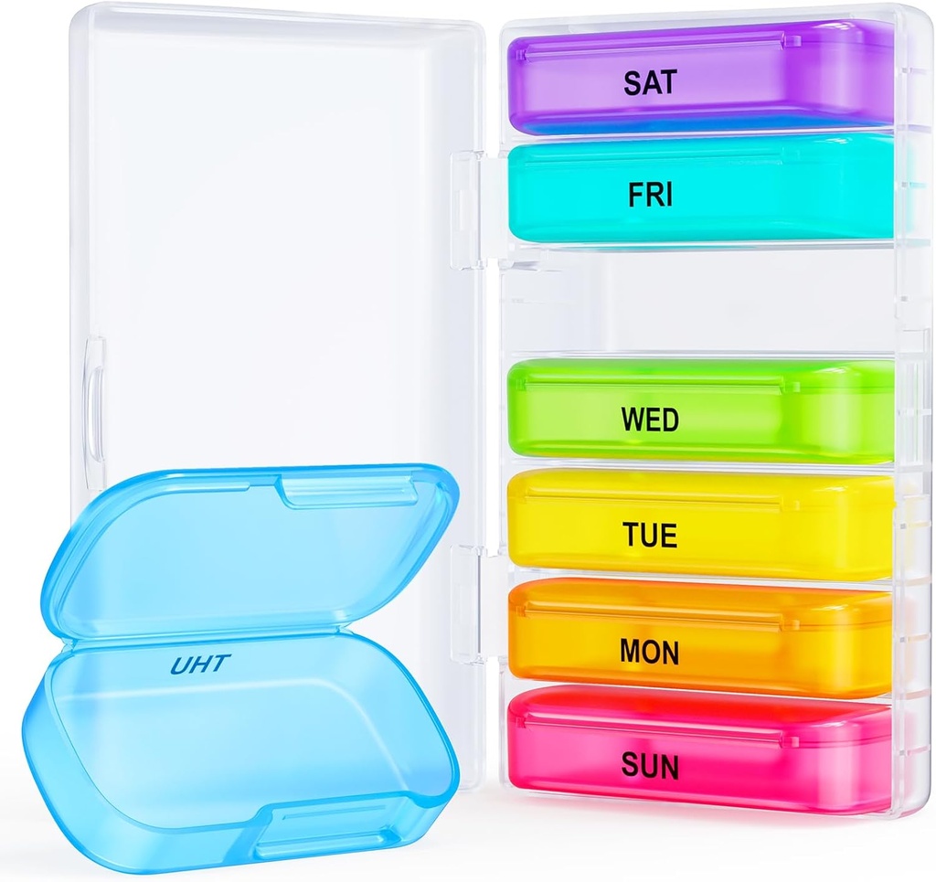 ZIKEE 7 Packs Extra Large Pill Organizer, Portable Pill Box 7 Day for Pocket, Purse, Weekly Pill Case med Dual-Protection Design, Pill Container för Medicinering, Vitamin, Fish Oil, Supplement