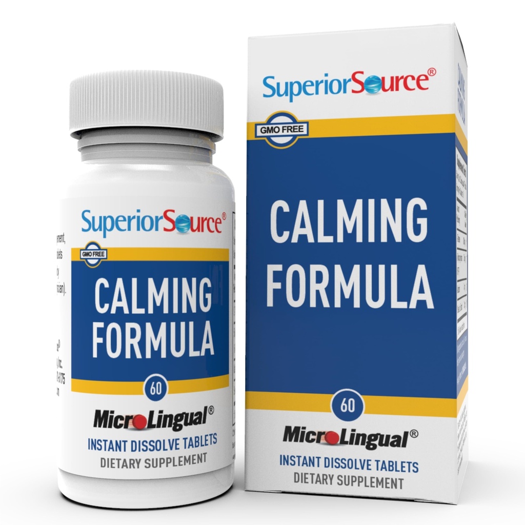 Superior Source Calming Formel, L-Theanine, Melatonin, Under tungan löser upp MicroLingual Tablets, 60 Ct, 5-HTP för förbättrad Serotonin omvandling, sömnstöd, icke-GMO