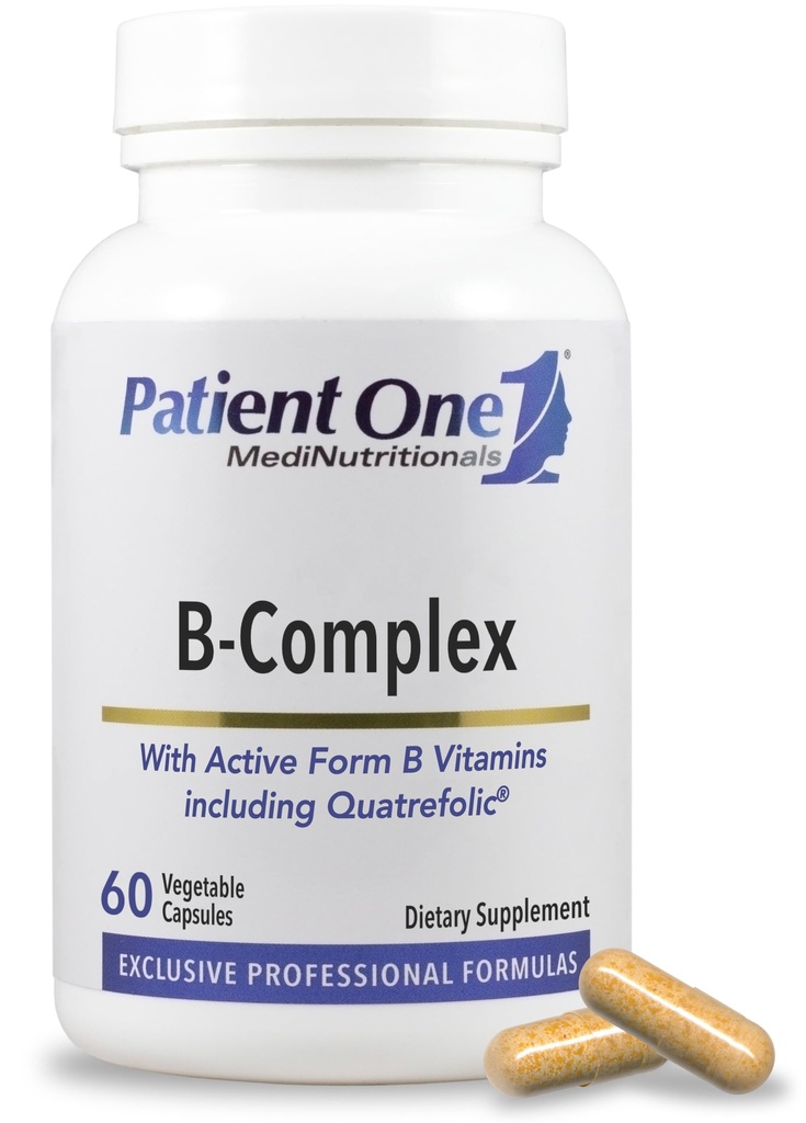 Patient One B-Complex | Tillägg för att stödja energi och hjärt- och hjärnhälsa * Aktiva väsentligheter med Quatrefolic | 60 kapslar