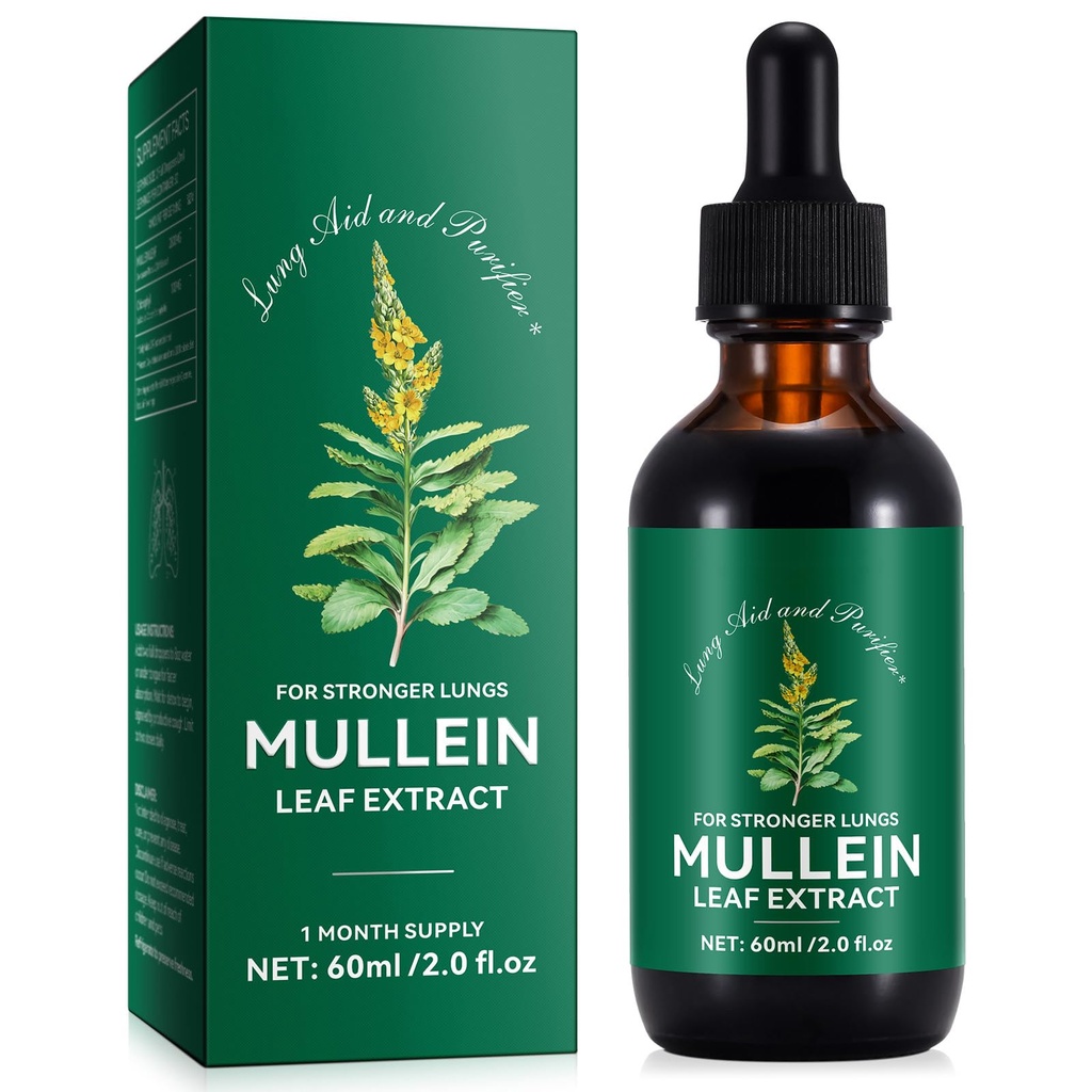 Mullein Drops för Lungs 2 Fl Oz - Mullein Leaf Extract för lungor med klorofyll - naturligt växtbaserade tillskott för Lung Cleanse, andningsstöd, ökar immunitet, Digestive Wellness
