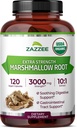 Zazzee USDA Organic Marshmallow Root 10:1 Extract, 3000 mg Styrka, 120 Vegan kapslar, 4 månaders leverans, standardiserad, koncentrerad 10X extrakt, 100% vegetarisk, all-naturlig, icke-GMO, tillverkad i USA