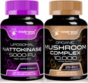 Nattokinase Supplement Capsules - 5000 FU - Enzymer från Pure Japanese Natto Extract | Organic Mushroom Supplement Capsules - 10000mg - 25 i 1 Mushroom Complex Capsules