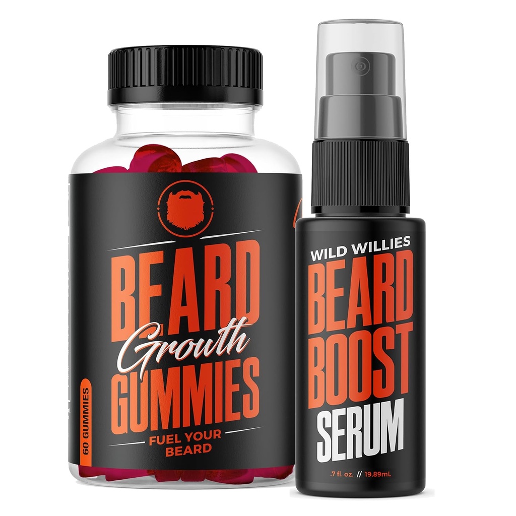 Wild Willies Beard Growth Dual Threat: Beard Growth Gummies och Serum Kit för män - Biotin, Caffeine & Essential Growth Oil för Fuller, Thicker Facial Hair - Beard Vitamins & Enhance Beard Growth