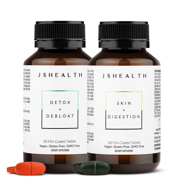 JSHealth Vitamins Digestion Support Bundle - Inkluderar Detox + Debloat Liver Health Formel & Skin + Digestion Supplements