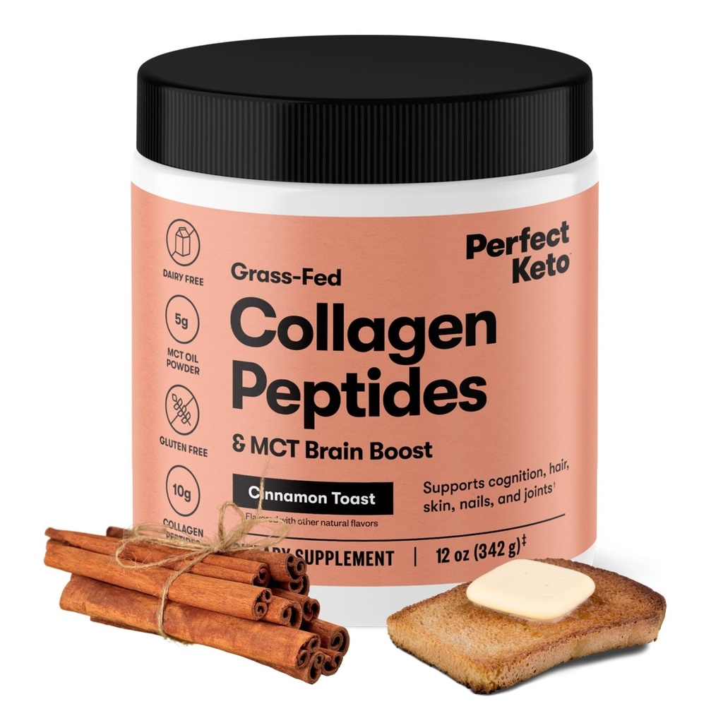 Perfekt Keto Collagen Peptides Protein Powder med MCT Oil, Hydrolyzed Collagen, Typ I & III Supplement, Gluten Free Grass Fed, Low Carb, Keto Coffee Creamer, Collagen för kvinnor och män, Cinnamon Toast