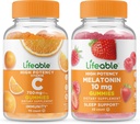Livlig vitamin C 750mg + Melatonin 10mg, Gummies Bundle - Great Tasting, Vitamin Supplement, Gluten Free, GMO Free, Chewable Gummy