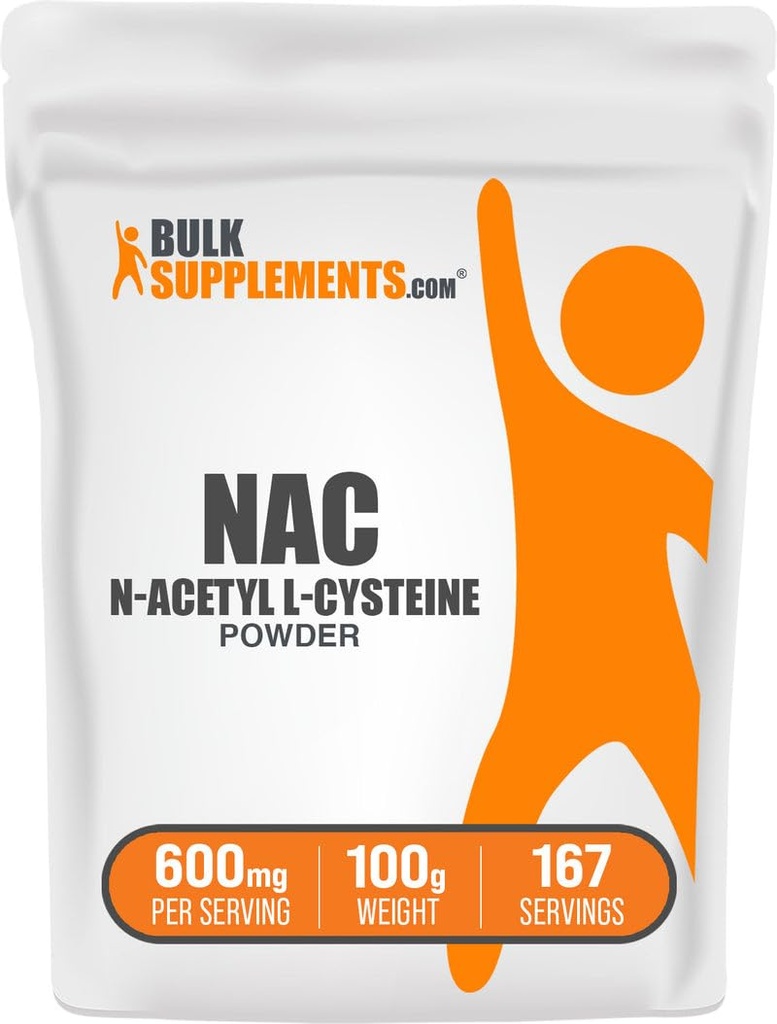 BulkSupplements.com NAC Powder - N-Acetyl Cysteine 600mg, NAC Supplement - Antioxidant Support, Gluten Free - 600mg per portion, 167 portioner, 100g (3,5 oz) (Pack av 1)
