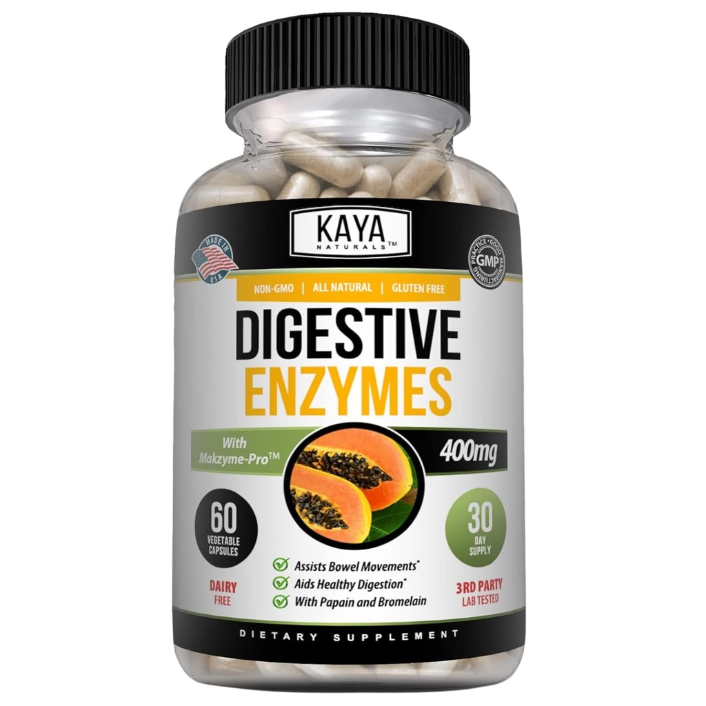 Kaya Naturals Digestive Enzymes med prebiotika & probiotika - Förstoppning & Bloating Relief - Vikthanteringspiller för kvinnor och män - hjälper immunfunktion - Digestion Support - 60 Veggie Capsules