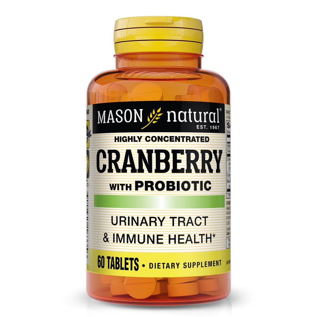 MASON NATURAL Cranberry med probiotisk, 2 månaders leverans, högt koncentrerad, stöder normal immun hälsa och urinsystem, 60 tabletter