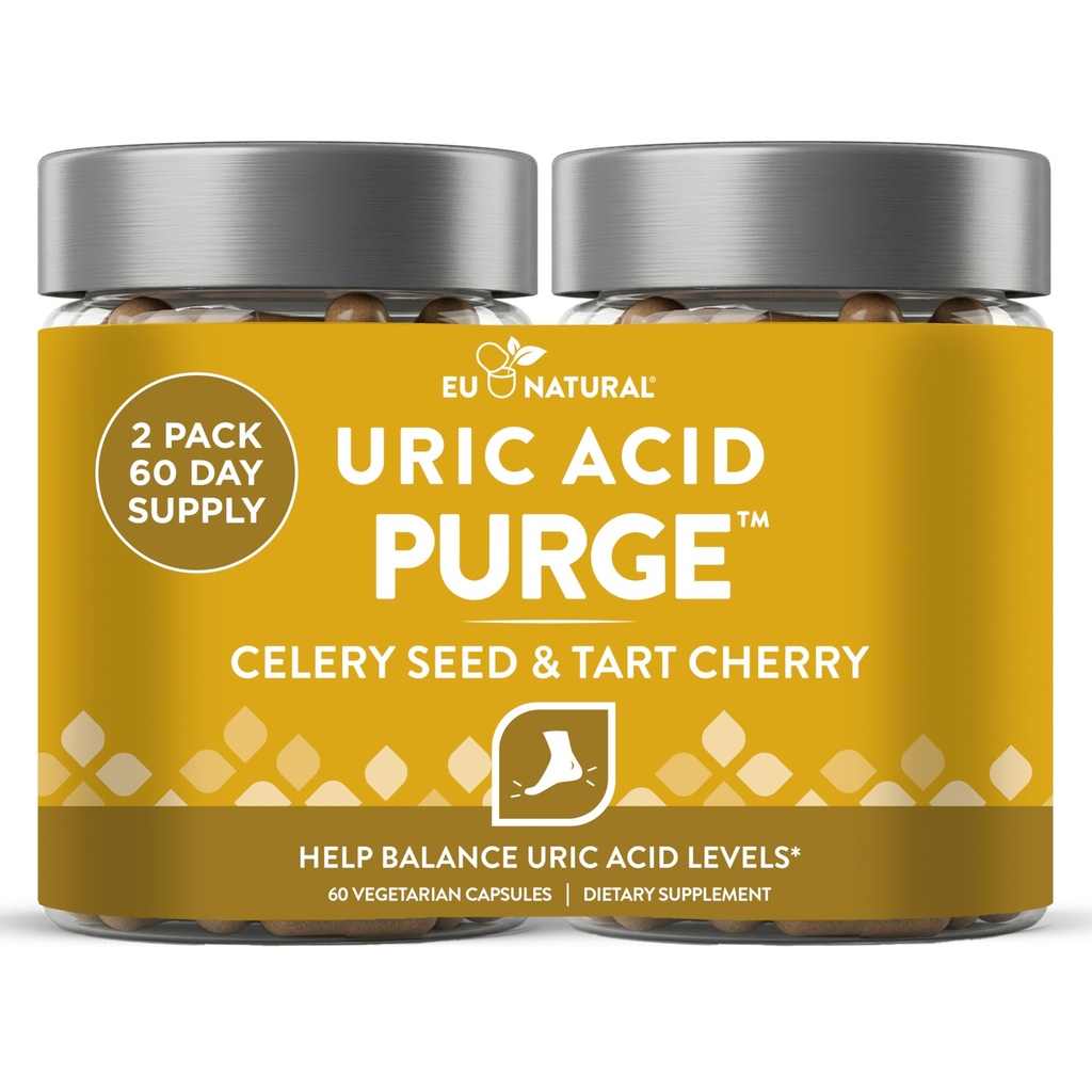 Purge! Uric Acid Flush - Ät och dricka vad du vill - Detox och rensa med Celery Seed Extract, Tart Cherry & Chanca Piedra för effektiv gemensamt stöd och aktiv rörlighet - 120 mjuka Vegan kapslar
