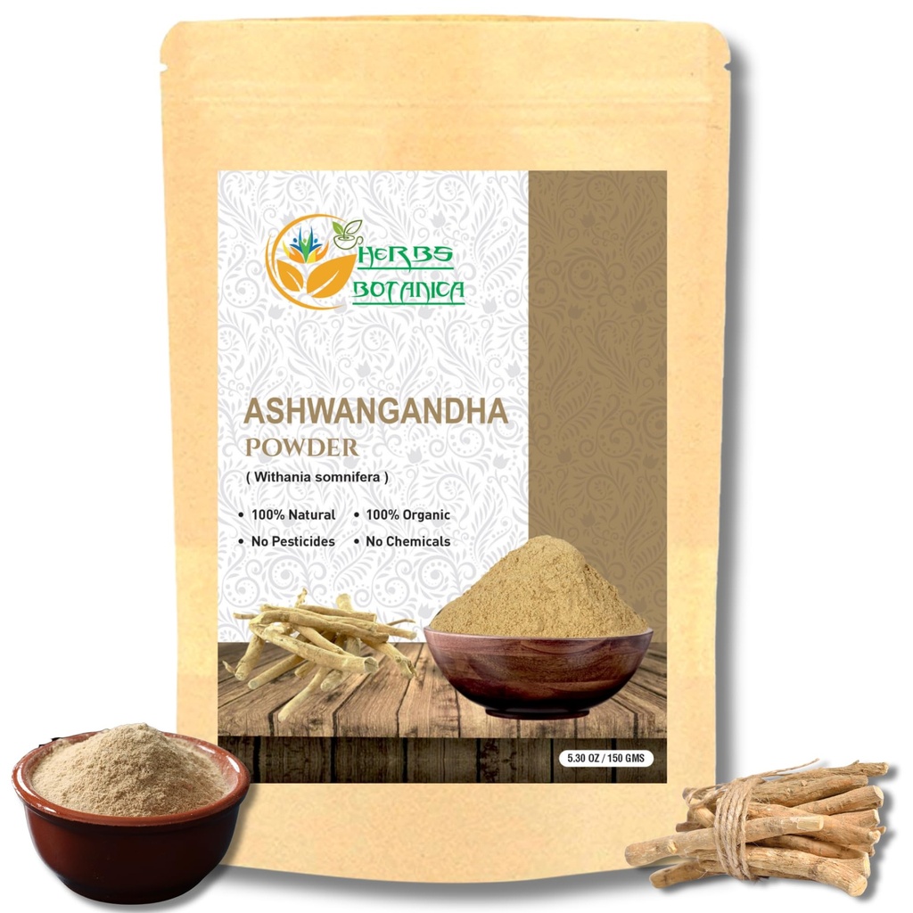Herbs Botanica Ashwagandha Root Powder Withania Somnifera Powder Ashwaganda Ayurvedic Herbal Supplement Support och Styrka 5.3 oz