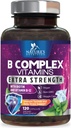 B Complex Vitamins Capsules - Super Complete B-100 Complex med vitamin B12 B6 C Biotin Folate & Folic Acid för Immune & Energy Support - Tillägg för Hjärta, Hjärna och Nerve Support - 120 kapslar