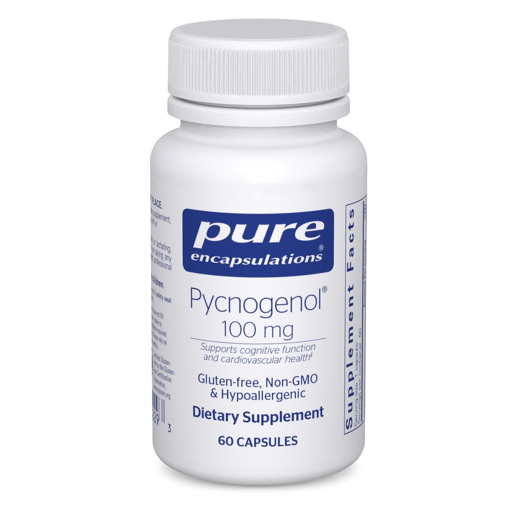 Rena inkapslingar Pycnogenol 100 mg | Hypoallergent tillskott för att främja vaskulär hälsa och ge antioxidant stöd | 60 kapslar