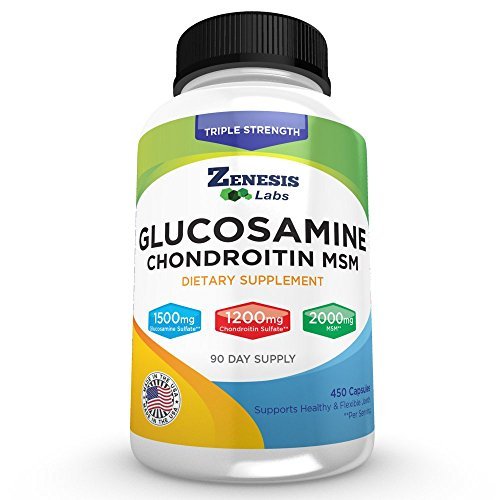 Zenesis Labs Glucosamine Sulfate + Chondroitin + MSM Combination Joint & Cartilage Supplement 450 Capsules (Bulk 90 Day Supply) 1500mg, 1200mg, 2000mg per servering