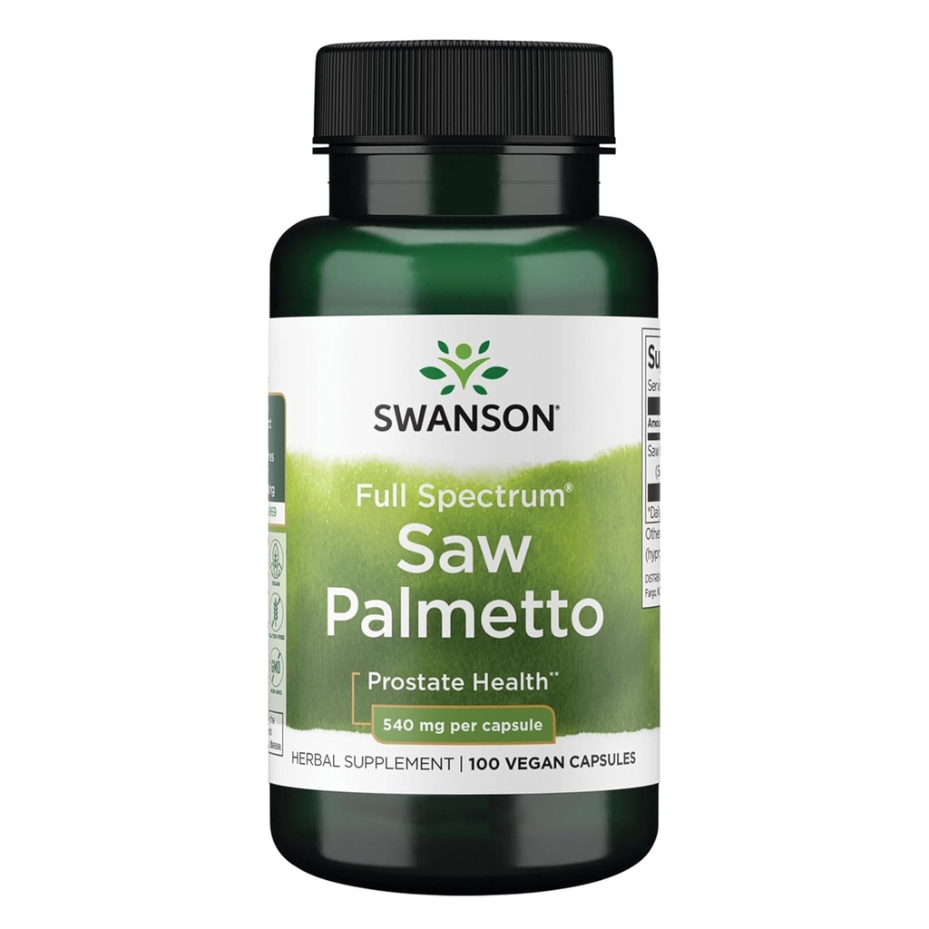 Swanson Saw Palmetto - Herbal Supplement Promoting Male Prostate Health Support - Natural Hair Supplement & Urinary Health Support - 540 mg 100 kapslar