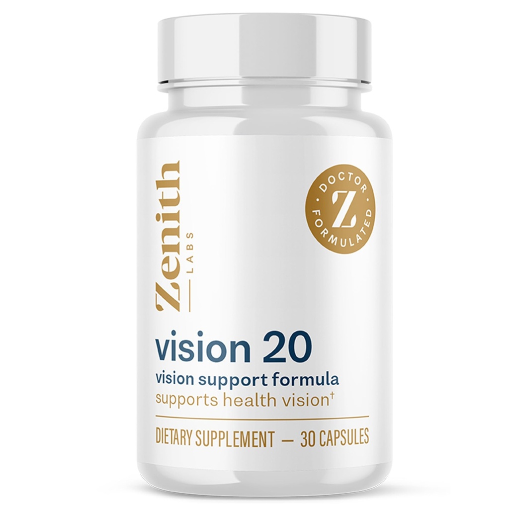 Zenith Labs Vision 20 Eye Vitamins - Lutein, Zeaxanthin och Bilberry Extract - Stöder Eye Strain och Eye Health - Carotenoid Blend