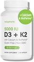 Noophoric D3 K2 Vitamin 5000 IE - Vitamin K2 100 mcg MK7, Calcium, BioPerine - Bone Health & Immune Support Supplement - Gluten-Free, Non-GMO - Vitamin D3 K2 Supplement (60 portioner)