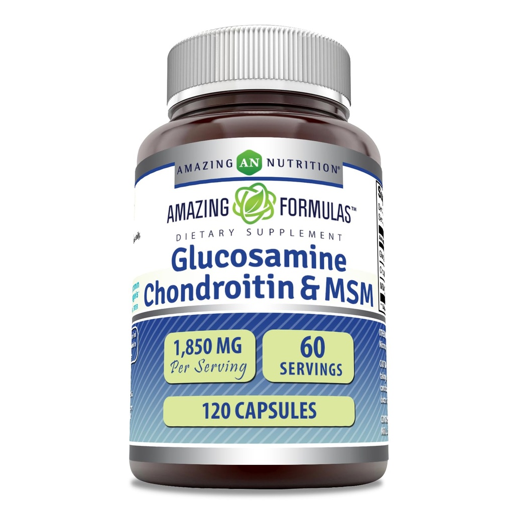 Fantastiska formler Glukosamin Chondroitin MSM 1850 mg Per Servering Capsules Supplement | Icke-GMO | Glutenfri | Tillverkad i USA (120 greve)