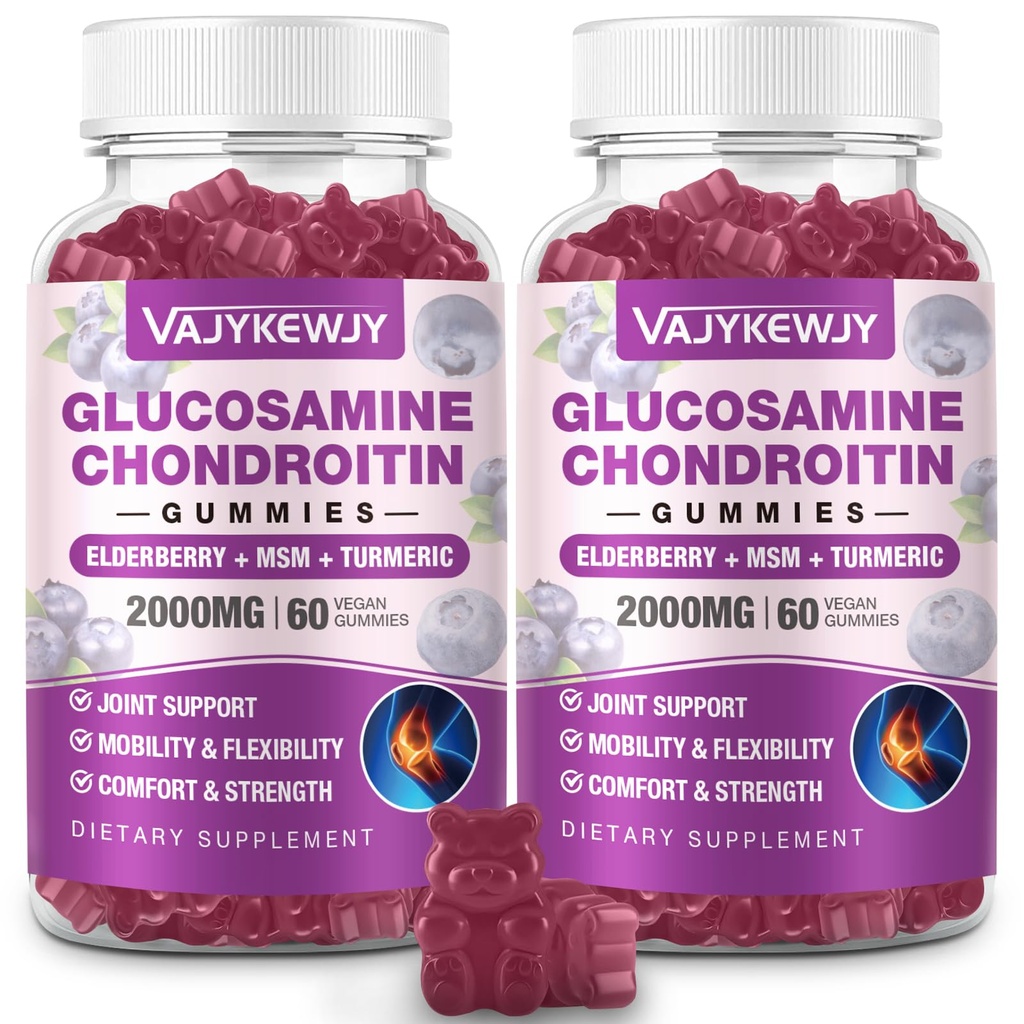 2 Packs 2000mg Glukosamin Chondroitin Gummies, Extra Strength Glucosamine med Chondroitin MSM & Turmeric, Joint Support Supplement, Antioxidant Immune Support - 120 Gummies