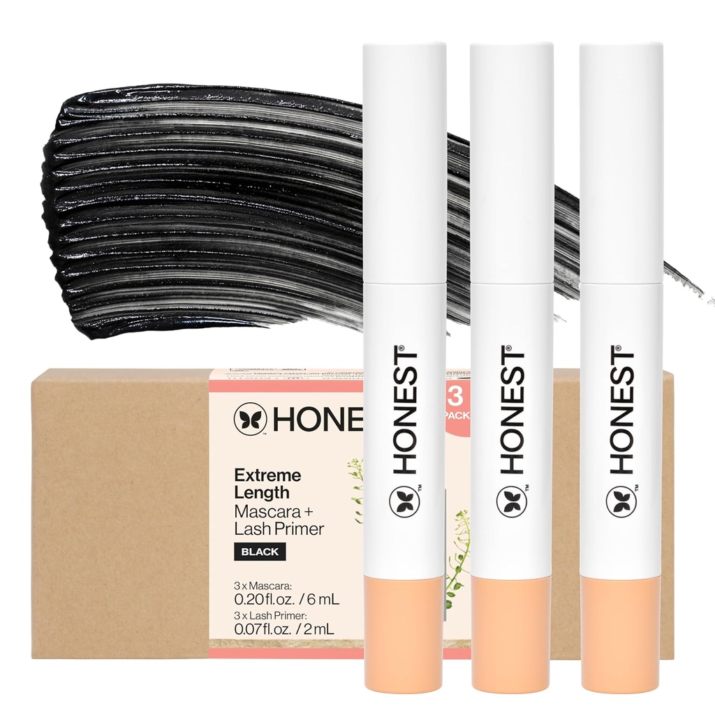 Ärlig skönhet 2-i-1 Extreme Längd Mascara + Lash Primer 3-Pack | Grymhet Gratis + Säker för Känsliga Ögon | 0,27 fl oz vardera (pack 3)