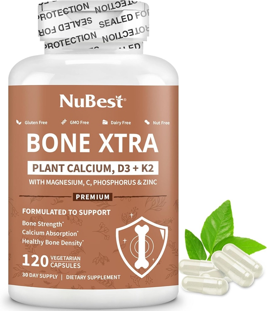 NuBest Bone Xtra - Plant Based Bone Strength, Strontium Boost med Strontium Citrate, Calcium, Magnesium från Marine Algae, Phosphorus, Vitamin C, K2, D3 | Maximum Calcium Absorption | 1 månad Supply