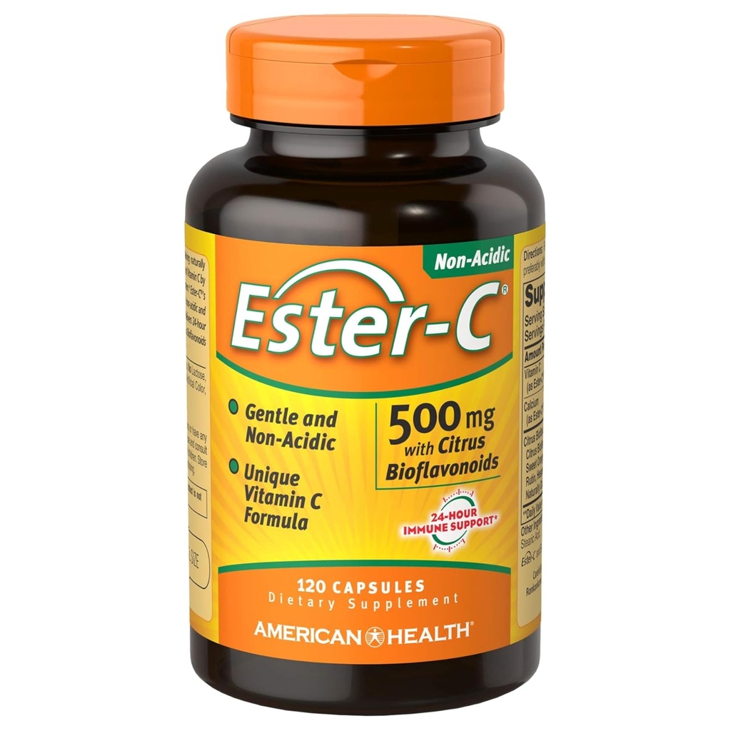 American Health Ester-C with Citrus Bioflavonoids Capsules - Gentle On Stomach, Non-Acidic Vitamin C - 500 mg, 60 Servings, 120 Count