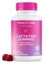 Pink Stork Lactation Supplement Gummies - Stöd bröstmjölkförsörjning med mjölk Thistle, Alfalfa, Vitamin D och B12, Postpartum Recovery, Breastfeeding Essentials - Raspberry, 40 Count