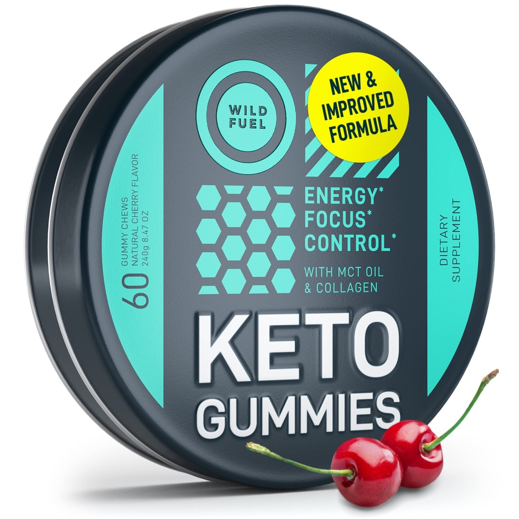 MCT Oil Keto Gummies Collagen Metabolism Booster - Pre Workout Gummy Energy Chews Keto Candy - Fysisk och mental energi, Low Carb, Low Calorie - 60 Cherry Collagen Gummies för kvinnor och män
