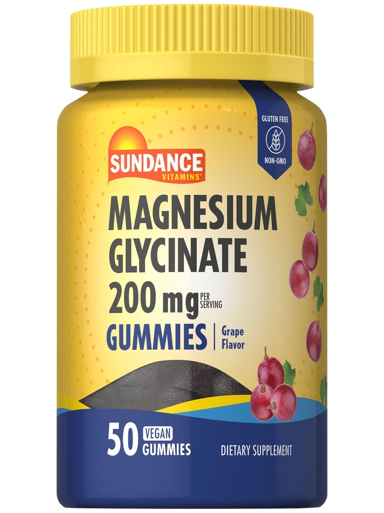 Sundance Magnesium Glycinate Gummies | 200mg | 50 greve smak | Vegan, icke-GMO och Gluten fri tillägg