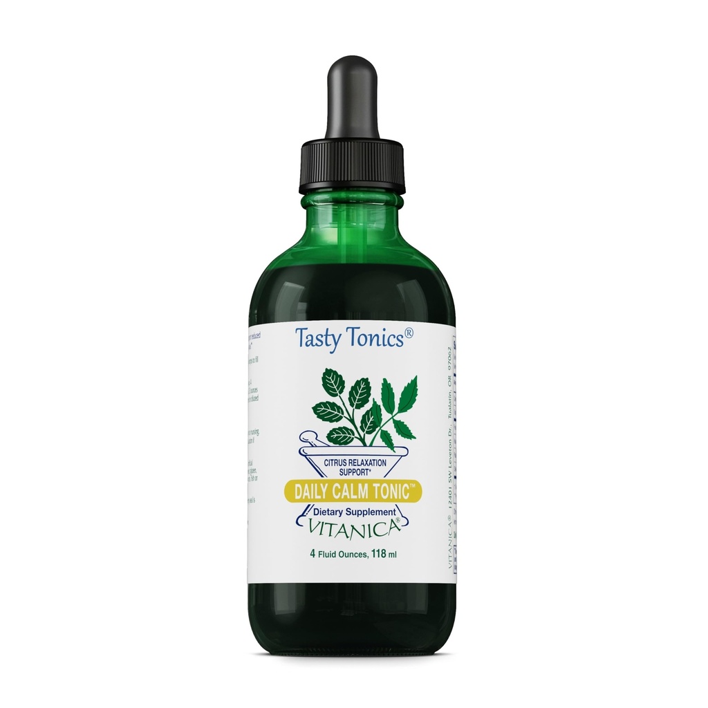 Vitanica Daily Calm Tonic - Liquid Supplement for Brain Health - Support från Lemon Balm, Kava Kava & Passionflower - Vegan Supplement för spänning och irritabilitet - Pro Logo - 4 Fl Oz