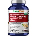 NusaPure Red Korean Panax Ginseng 20:1 Extrakt, 450 mg Equivalent till 9 000 mg 180 Veggie Caps (USDA Organic, Non-GMO, Vegan, Vegetarian, Bioperine)