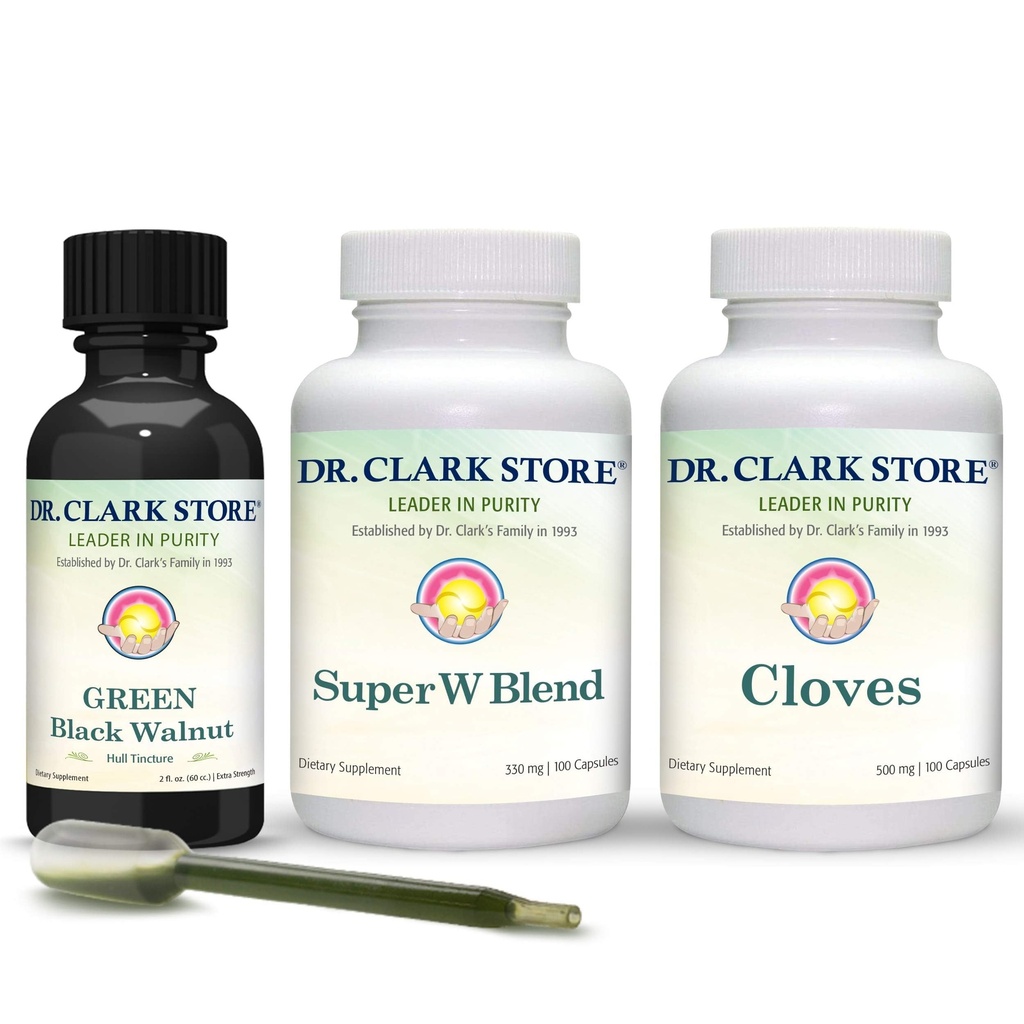 Dr Clark Store Intestine Support & Cleanse Kit - med Original Green Tincture från Black Walnut Hulls, Wormwood och Cloves-Helps Maintain Optimum Intestinal Function