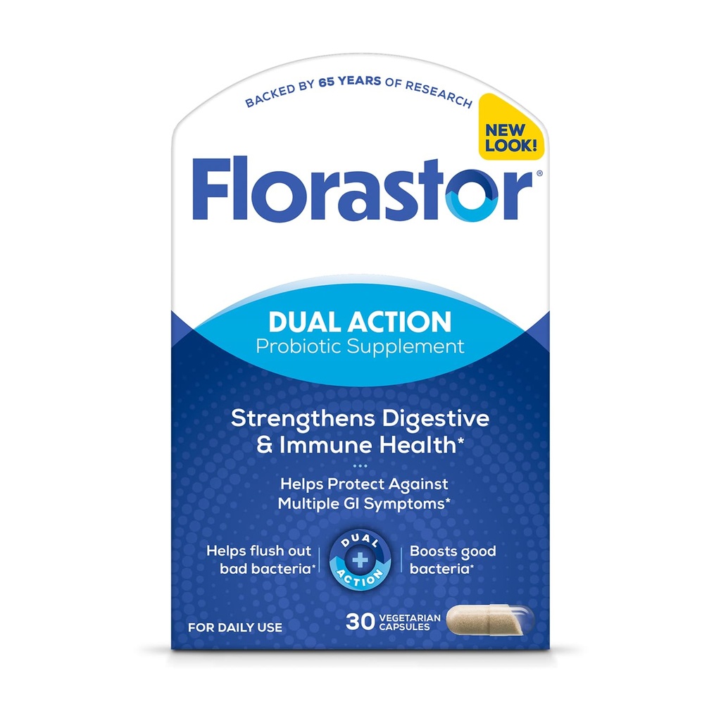 Florastor Probiotika för Digestive och Immune Health, 30 kapslar, Probiotika för kvinnor och män, hjälper till att spola ut dåliga bakterier, ökar det goda med våra unika stamsackaromyces Boulardii