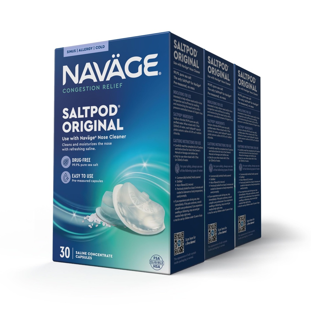 Navage SaltPod Bundle 3 30-Packs (90 SaltPods) - Navage Salt Pod Refills Only - Exklusivt utformad för Navage Nasal Irrigation System - Sinus Rinse och Saline Pods för snabb och lugnande lättnad