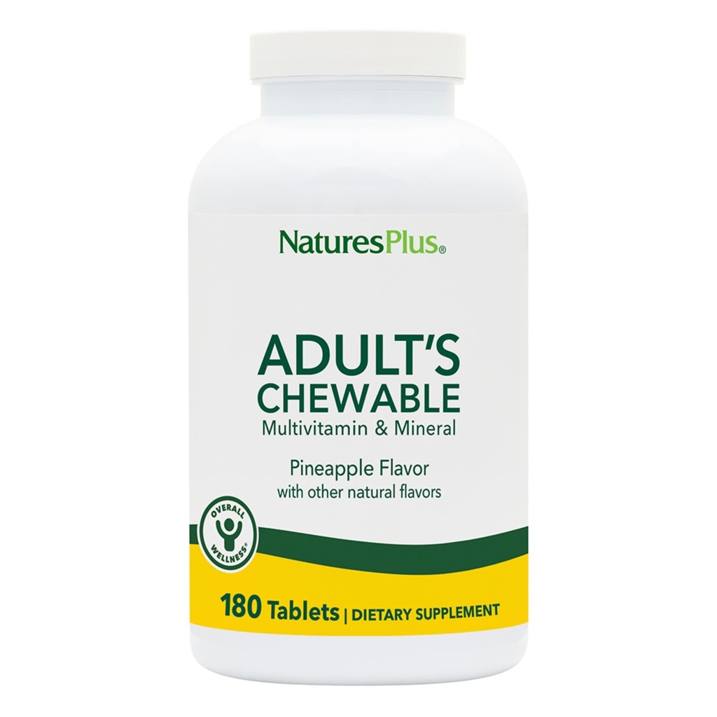 NaturesPlus Adult's Chewable, Pineapple Flavor - 180 Tablets - Multivitamin & Mineral - Vegan, Gluten Free - 180 Servings