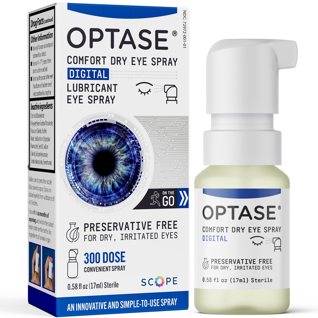 Optase Comfort Dry Eye Spray - Konserveringsfri konstgjorda tårar droppar alternativ - Torra ögondroppar i en bekväm spray - Multi-Use flaska, Kontaktlinser säker - .58 fl oz