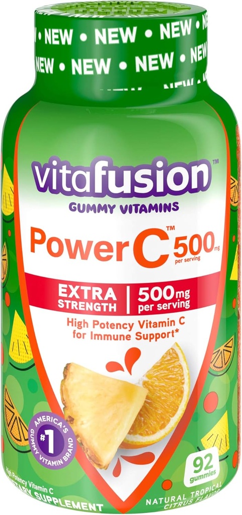 Vitafusion Chewable Calcium & Vitamin C Gummy Vitamins, Fruit Flavored, 100 greve & Tropical Citrus smaksatt, 92 greve