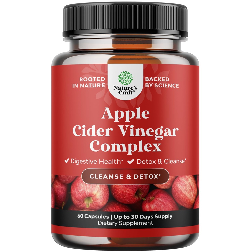Rengöring Apple Cider Vinegar Capsules - ACV Cleanse och Detox Pills för Gut och Digestive Health med bantning Cayenne - Extra Styrka ACV kapslar för Gut Cleanse och Full Body Detox (30 portioner)